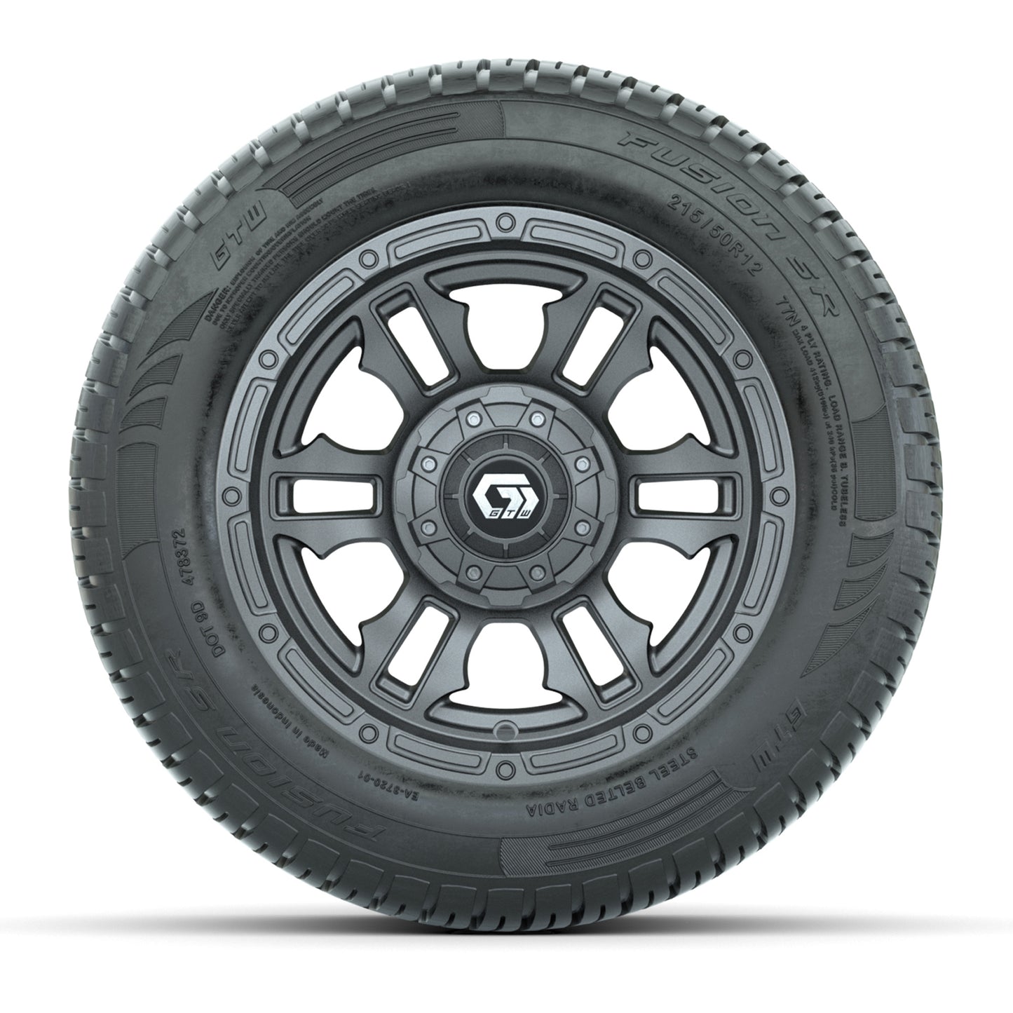 GTW® Shogun Gunmetal 12 in Wheels with 215/50-R12 Fusion S/R Steel Belt Radial Tires - Full Set