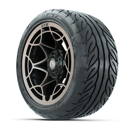 GTW® Nexus Black with Bronze Face 14 in Wheels with 225/40-R14 Fusion GTR Steel Belt Radial Street Tires – Full Set