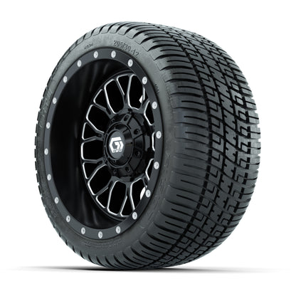 GTW® Helix Black/Machined 12 in Wheels with 205/30-12 Fusion Street Tires – Full Set