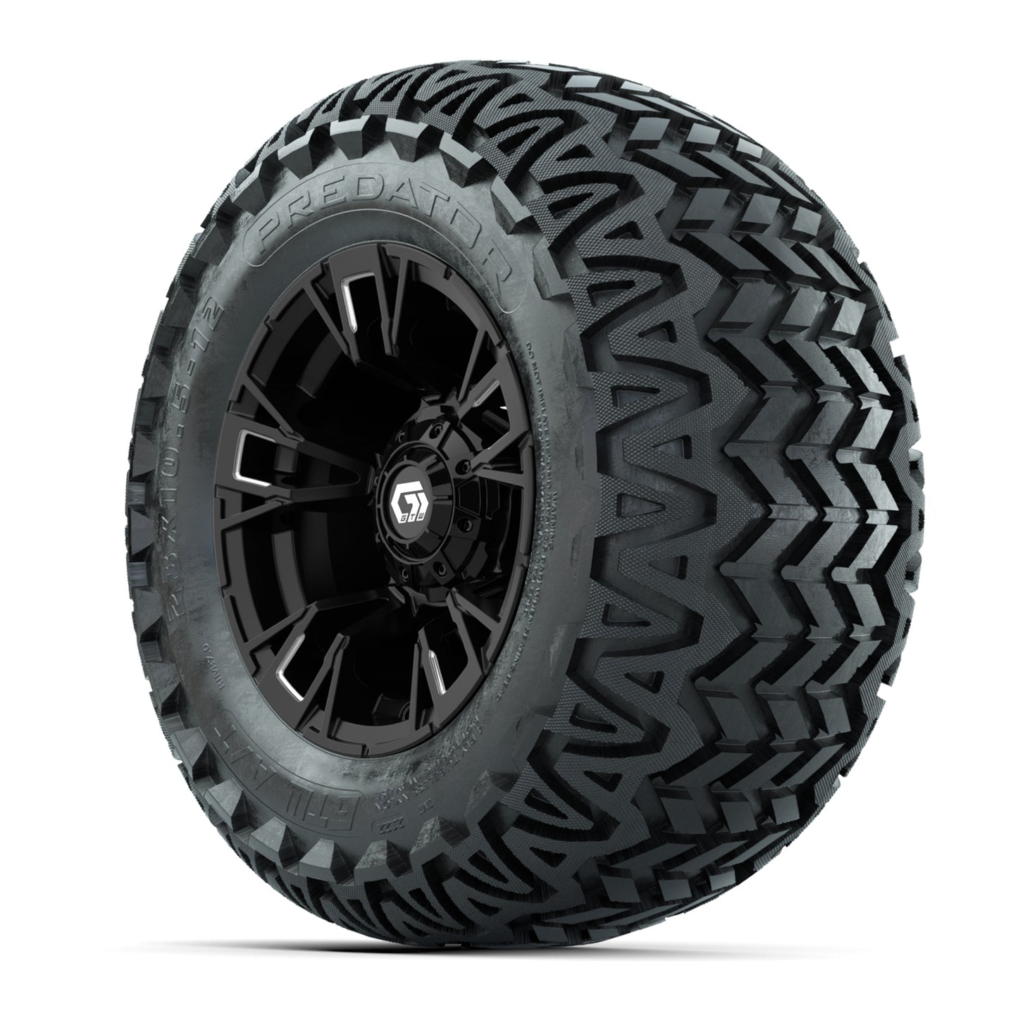 GTW® Vandal Matte Black/Machined 12 in Wheels with 23X10.5-12 Predator All-Terrain Tires – Full Set
