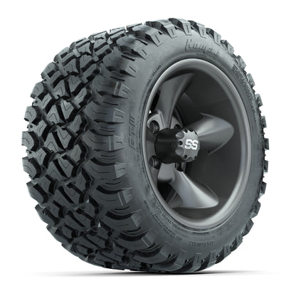 GTW® Godfather Matte Gray 12 in Wheels with 22X11-R12 Nomad Steel Belt Radial All-Terrain Tires – Full Set