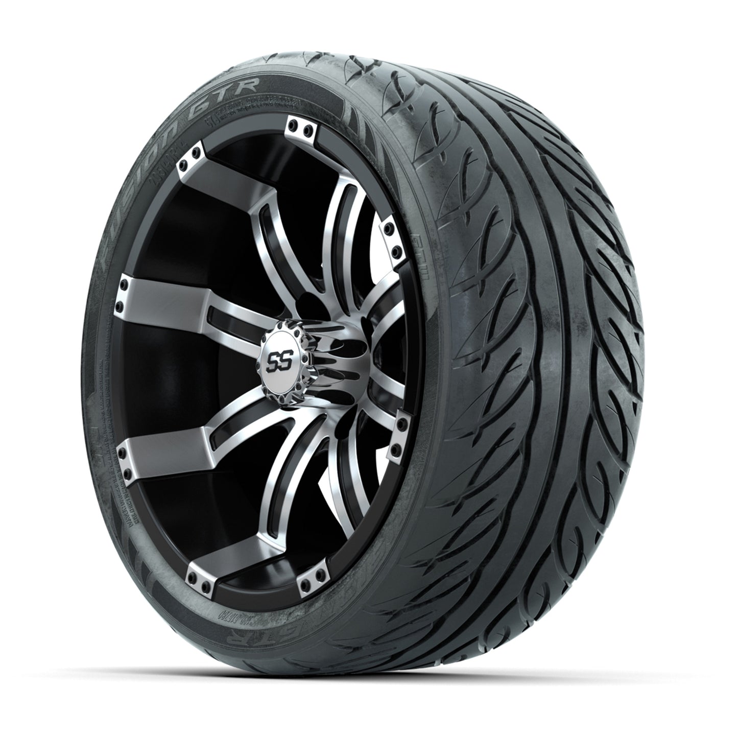 GTW® Tempest Black/Machined 14 in Wheels with 205/40-R14 Fusion GTR Steel Belt Radial Street Tires – Full Set