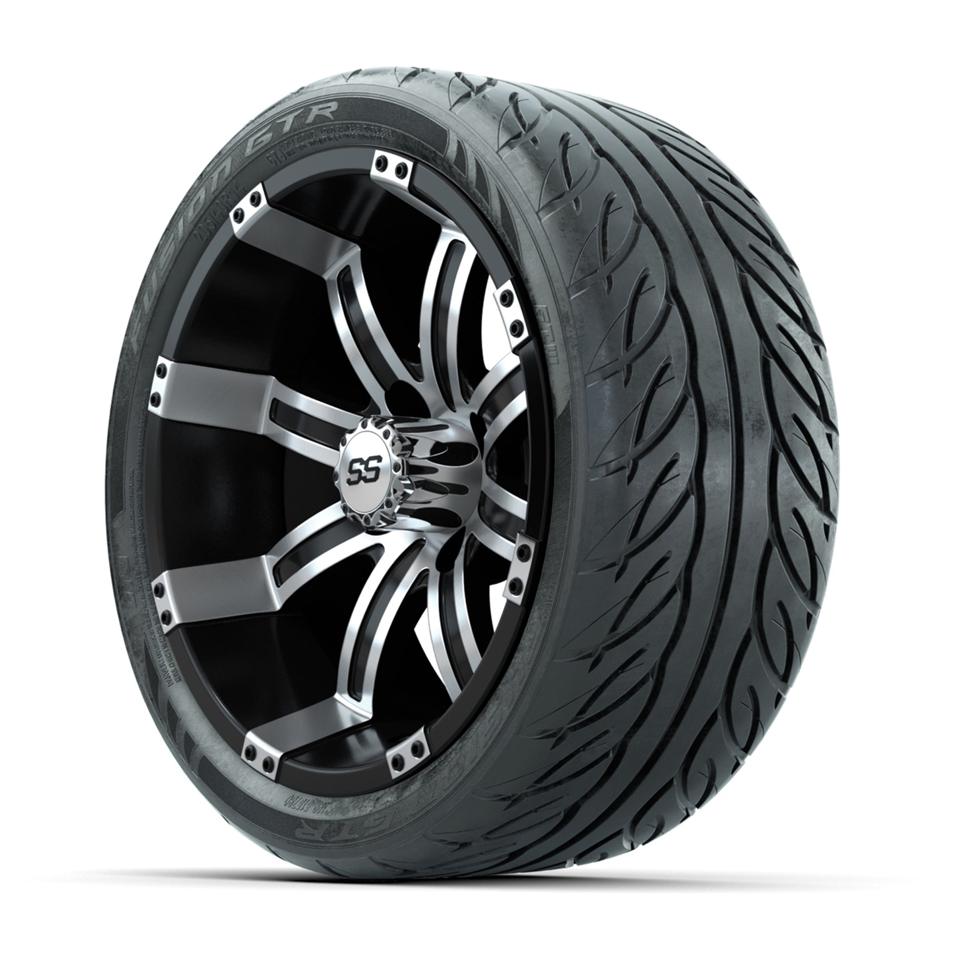 GTW® Tempest Black/Machined 14 in Wheels with 205/40-R14 Fusion GTR Steel Belt Radial Street Tires – Full Set