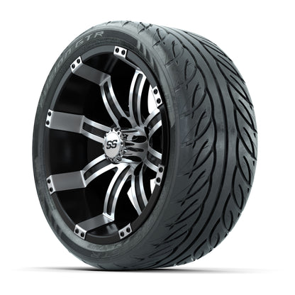 GTW® Tempest Black/Machined 14 in Wheels with 205/40-R14 Fusion GTR Steel Belt Radial Street Tires – Full Set