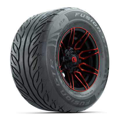 GTW® Stealth Red/Machined 12 in Wheels with 255/55-R12 Fusion GTR Steel Belt Radial Street Tires – Full Set