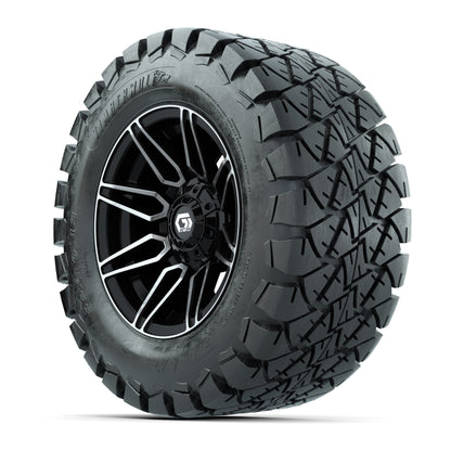 GTW® Stealth Black/Machined 12 in Wheels with 22x10-12 Timberwolf All-Terrain Tires – Full Set