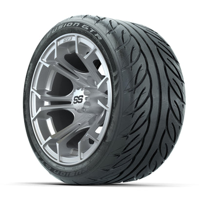 GTW® Spyder Silver Brush 12 in Wheels with 215/40-R12 Fusion GTR Steel Belt Radial Street Tires – Full Set