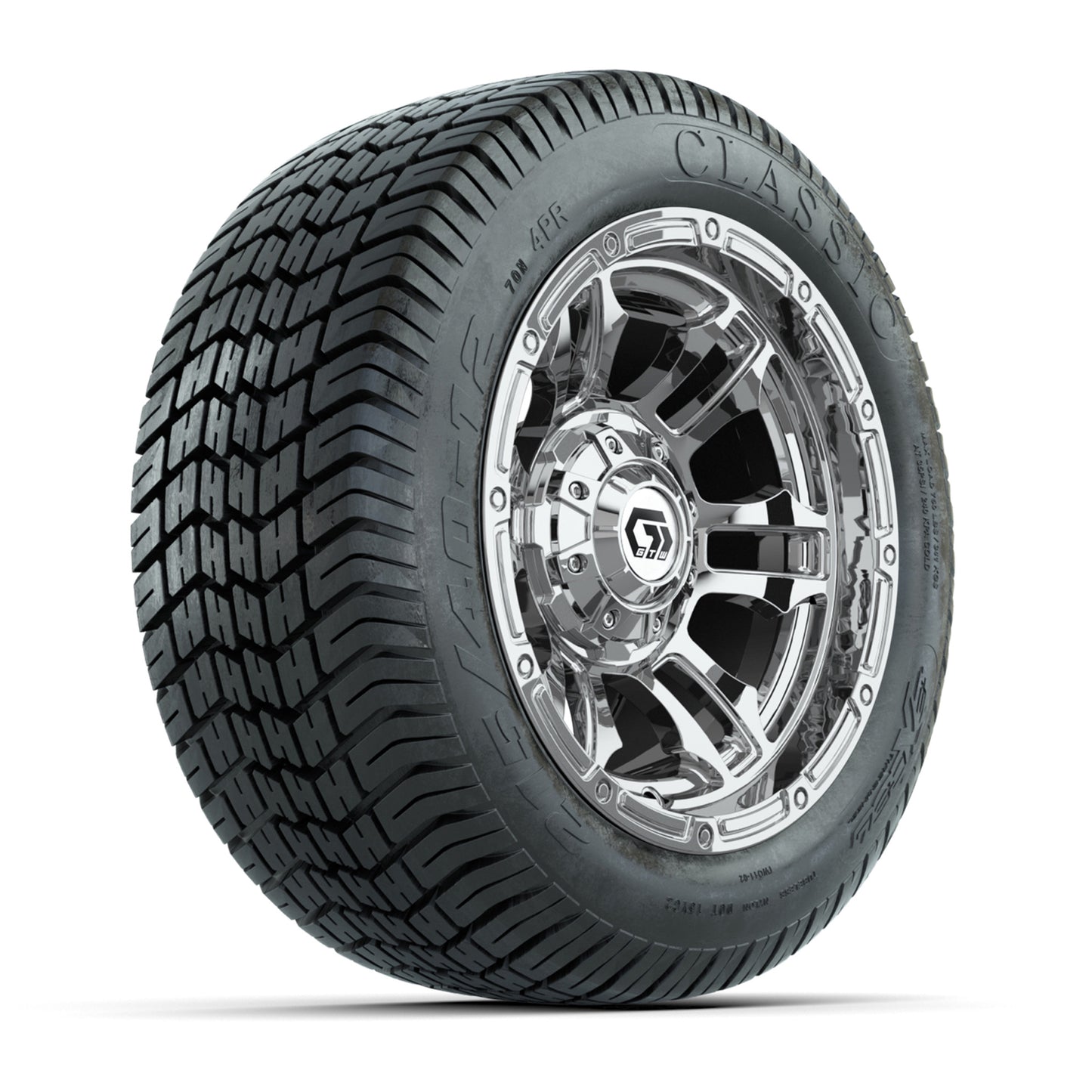 GTW® Shogun Chrome 12 in Wheels with 215/40-12 Excel Classic Street Tires – Full Set