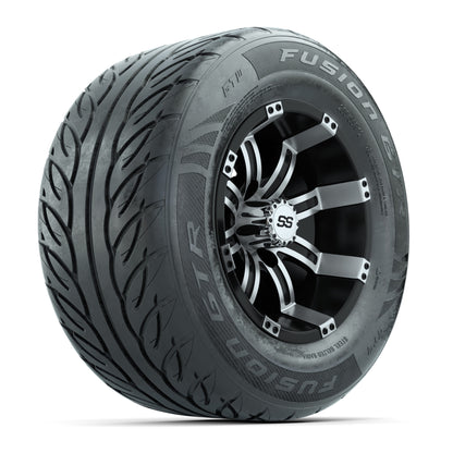 GTW® Tempest Black/Machined 12 in Wheels with 255/55-R12 Fusion GTR Steel Belt Radial Street Tires - Full Set