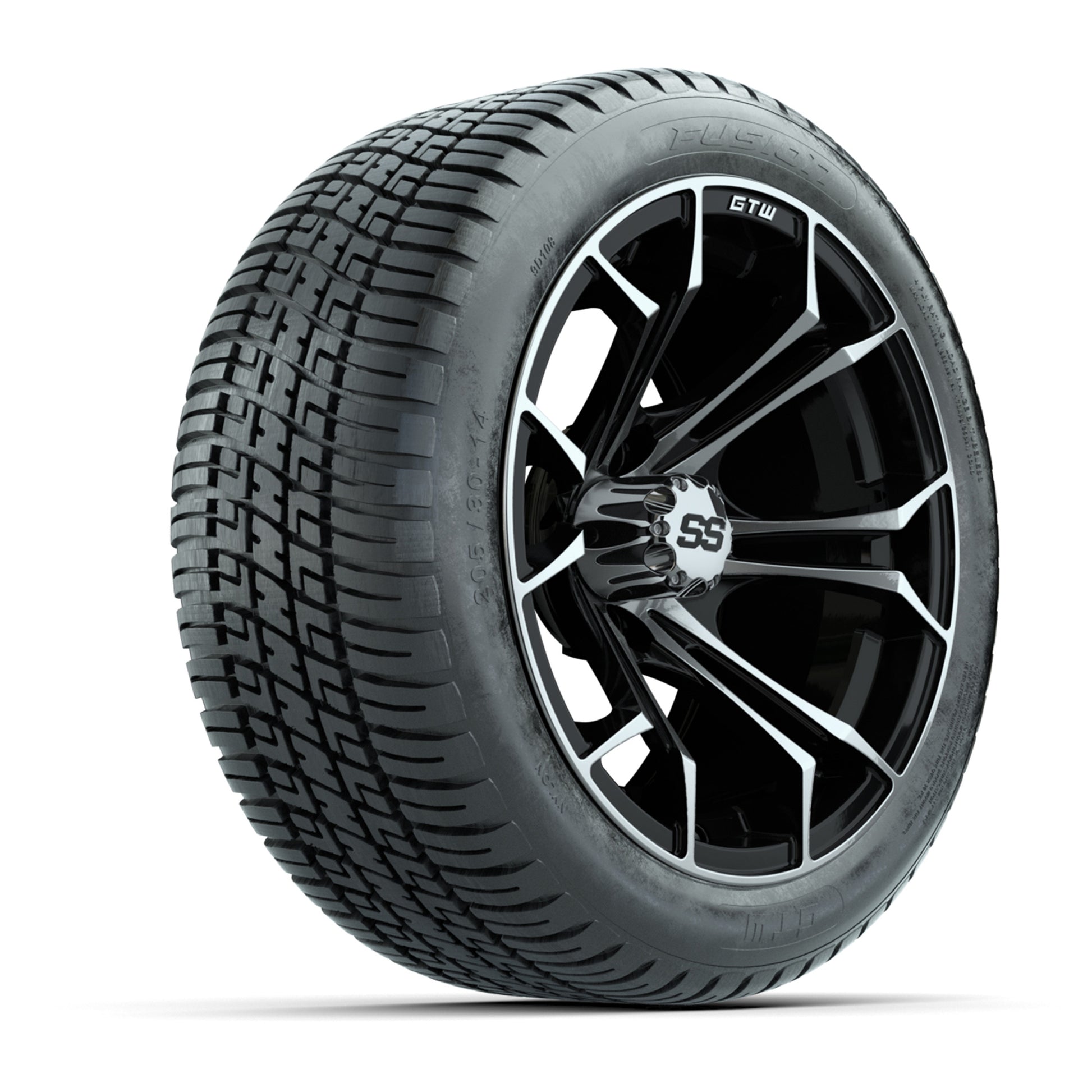 GTW Spyder Machined/Black 14 in Wheels with 205/30-14 Fusion Street Tires – Full Set