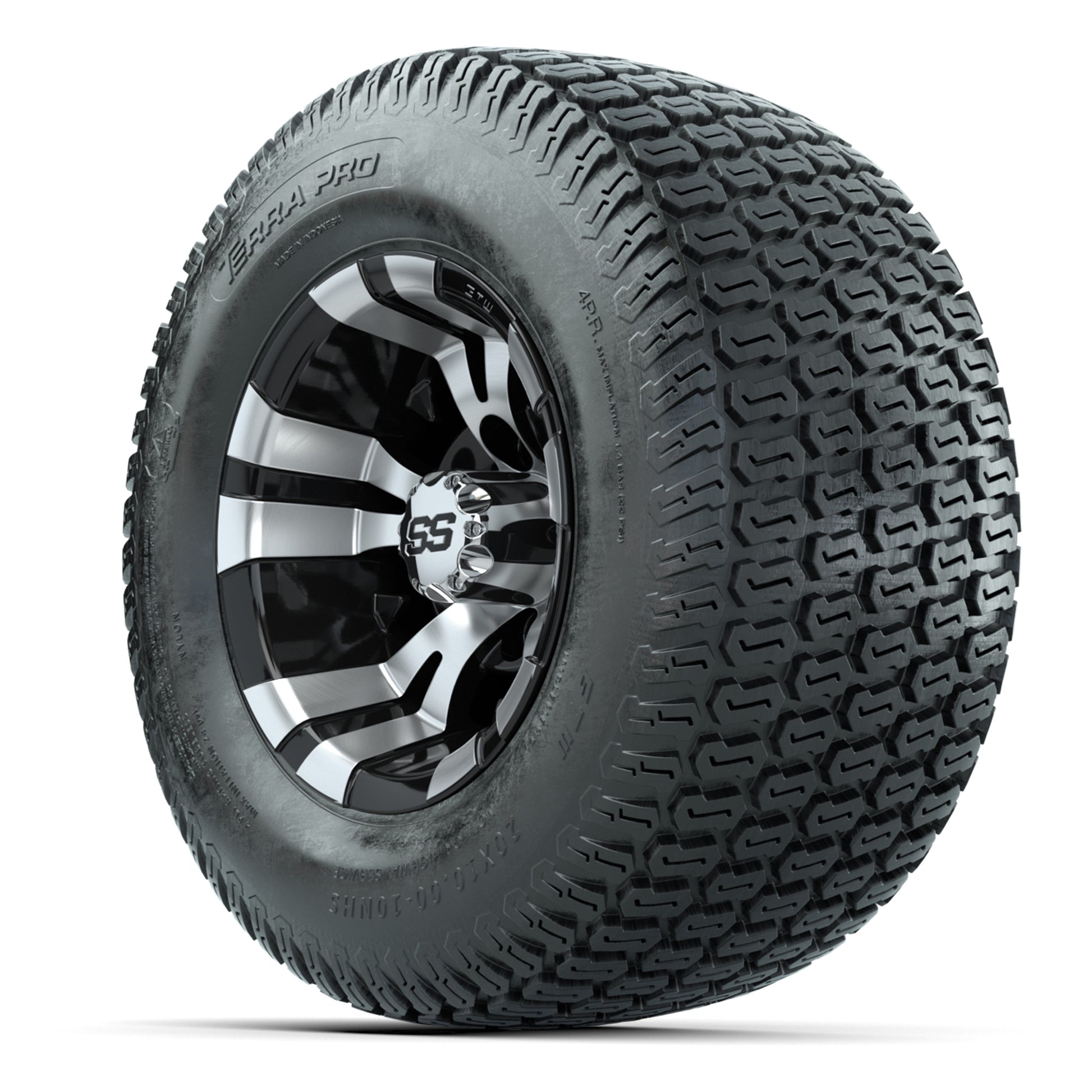 GTW Vampire Black/Machined 10 in Wheels with 20x10-10 S-Pattern Terra Pro Street Tires – Full Set