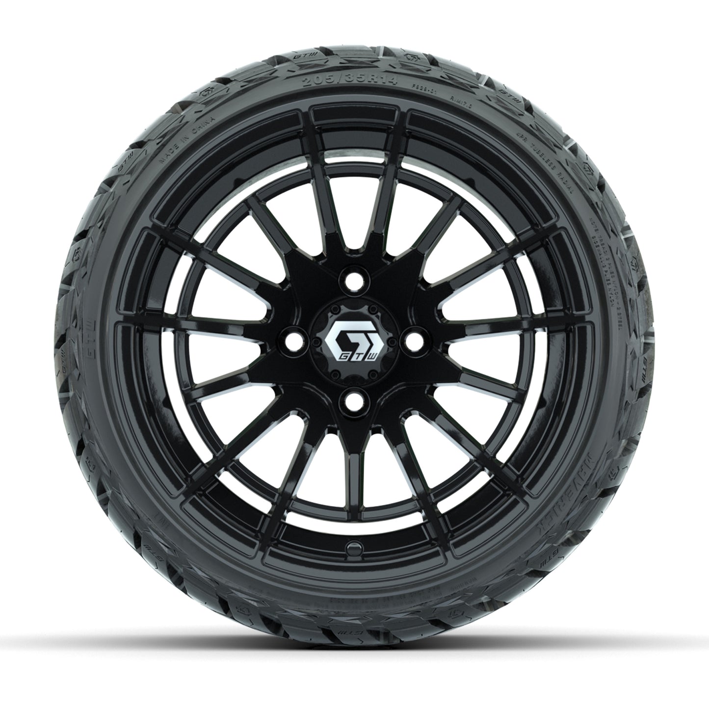 GTW Boost Gloss Black 14 in Wheels with 205/35-R14 Maverick Low-Profile All-Terrain Tires – Full Set