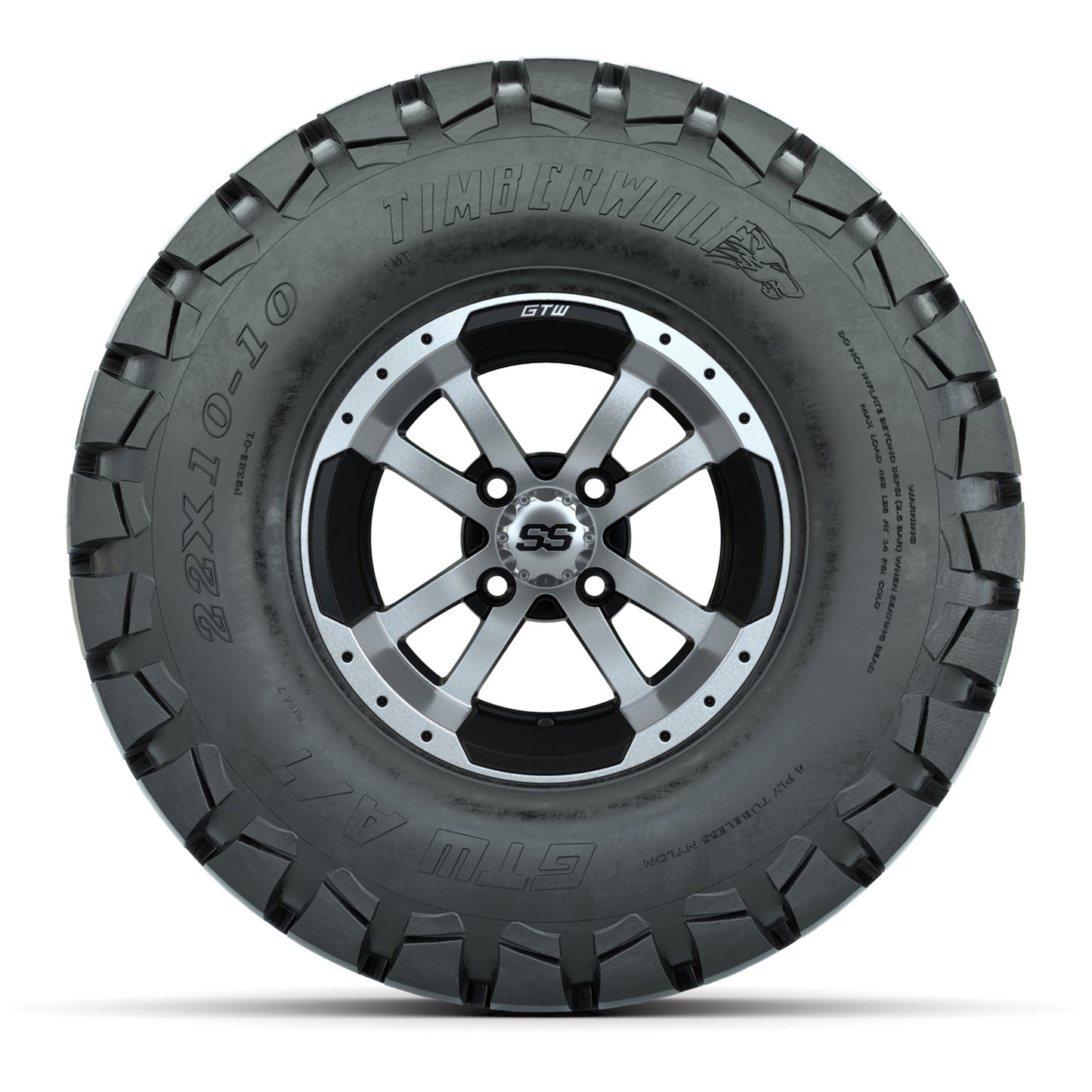 GTW Storm Trooper Black and Machined Wheels with 22in Timberwolf Mud Tires - 10 Inch