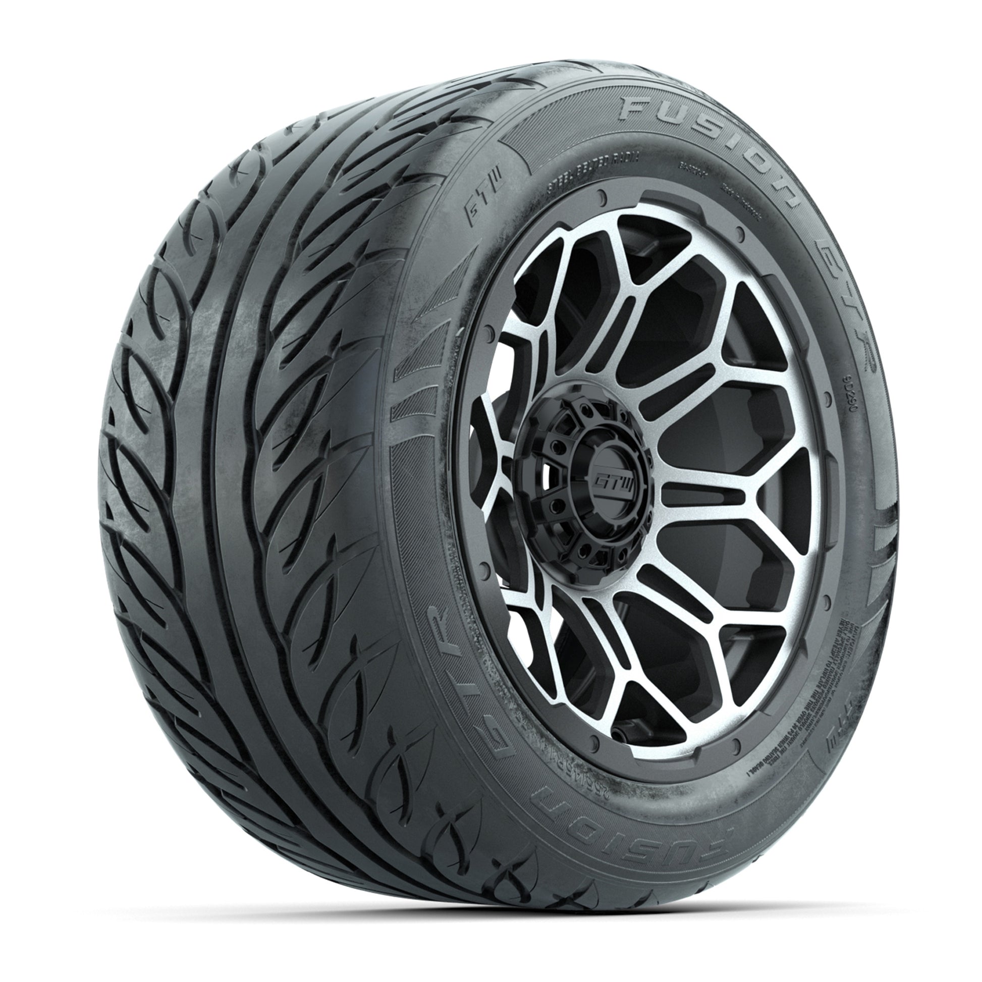 GTW® Bravo Matte Gray/Machined 14 in Wheels with 255/45-R14 Fusion GTR Steel Belt Radial Street Tires – Full Set