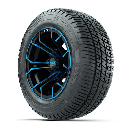 GTW Spyder Blue/Black 12 in Wheels with 215/50-R12 Fusion S/R Street Tires – Full Set