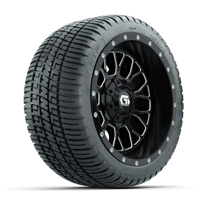 GTW® Helix Black/Machined 12 in Wheels with 205/30-12 Fusion Street Tires – Full Set