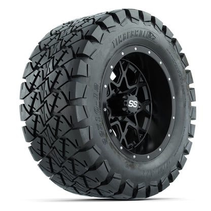 GTW® Vortex 2 Matte Black/Machined 12 in Wheels with 22X10-12 Timberwolf All-Terrain Tires – Full Set