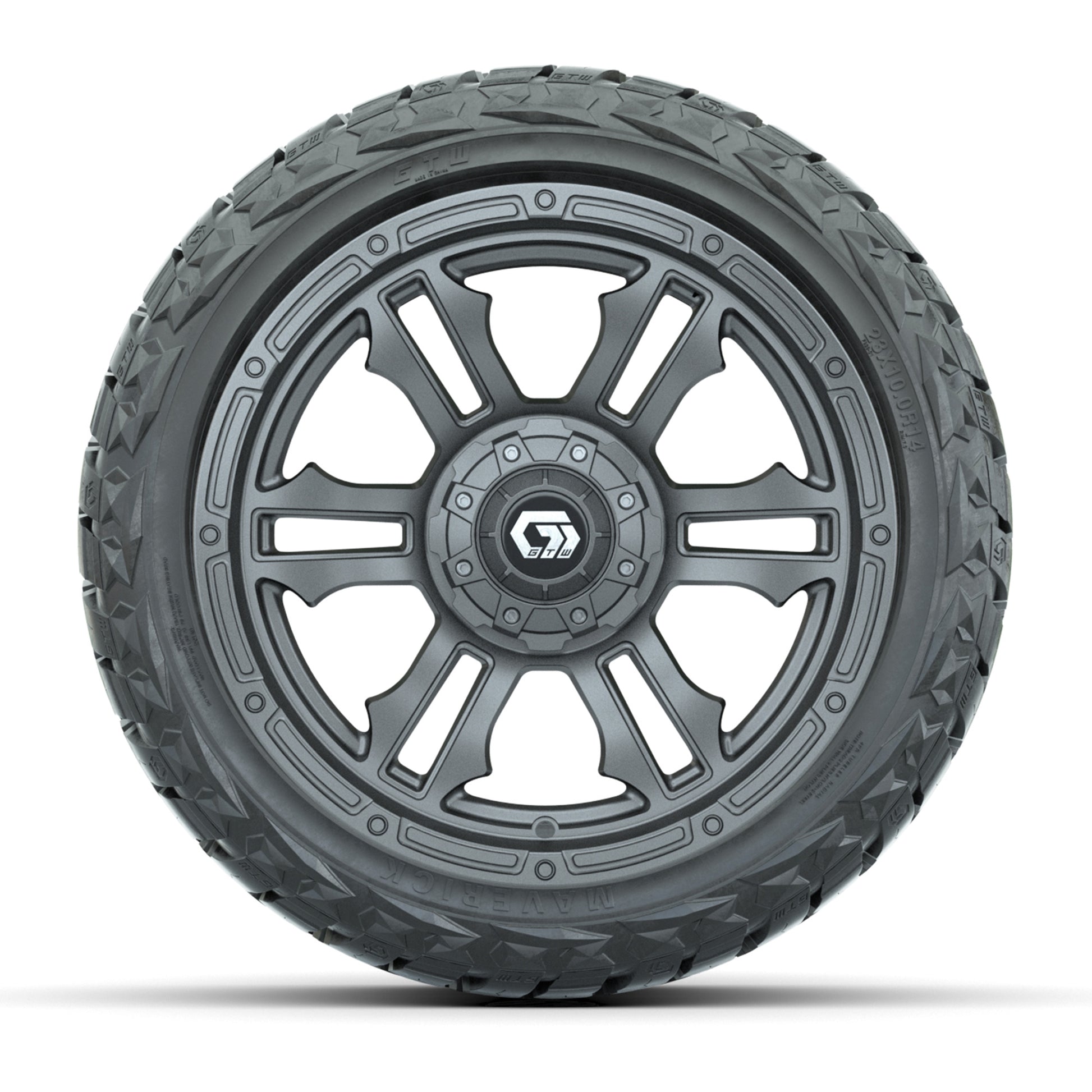 GTW Shogun Gloss Gunmetal 14 in Wheels with 23x10.00-R14 Maverick All-Terrain Tires – Full Set