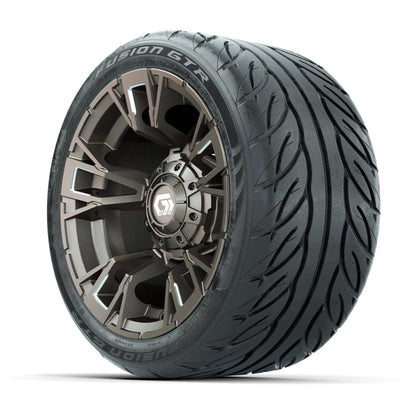 GTW® Vandal Bronze/Machined 12 in Wheels with 215/40-R12 Fusion GTR Steel Belt Radial Street Tires – Full Set