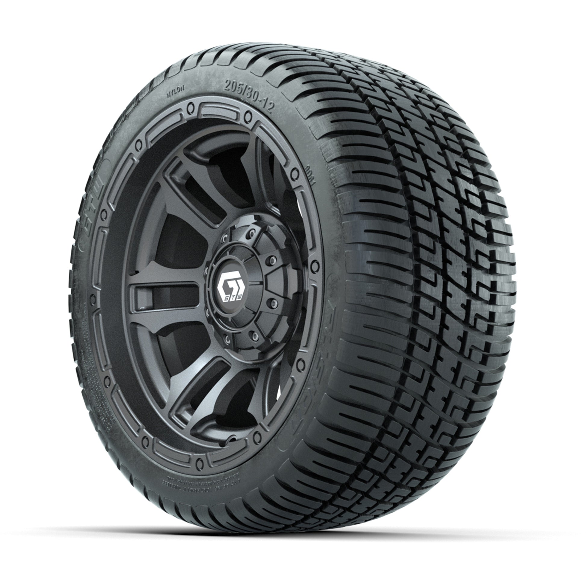 GTW® Shogun Gunmetal 12 in Wheels with 205/30-12 Fusion Street Tires – Full Set
