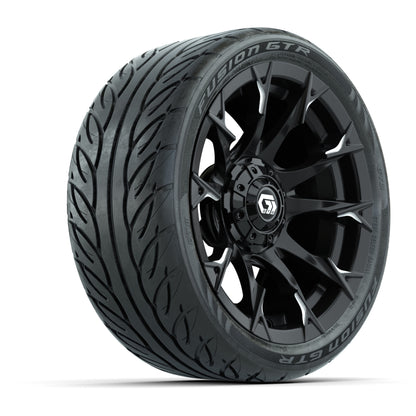 GTW® Diablo Gloss Black/Machined 14 in Wheels with 205/40-R14 Fusion GTR Steel Belted Street Tires – Full Set