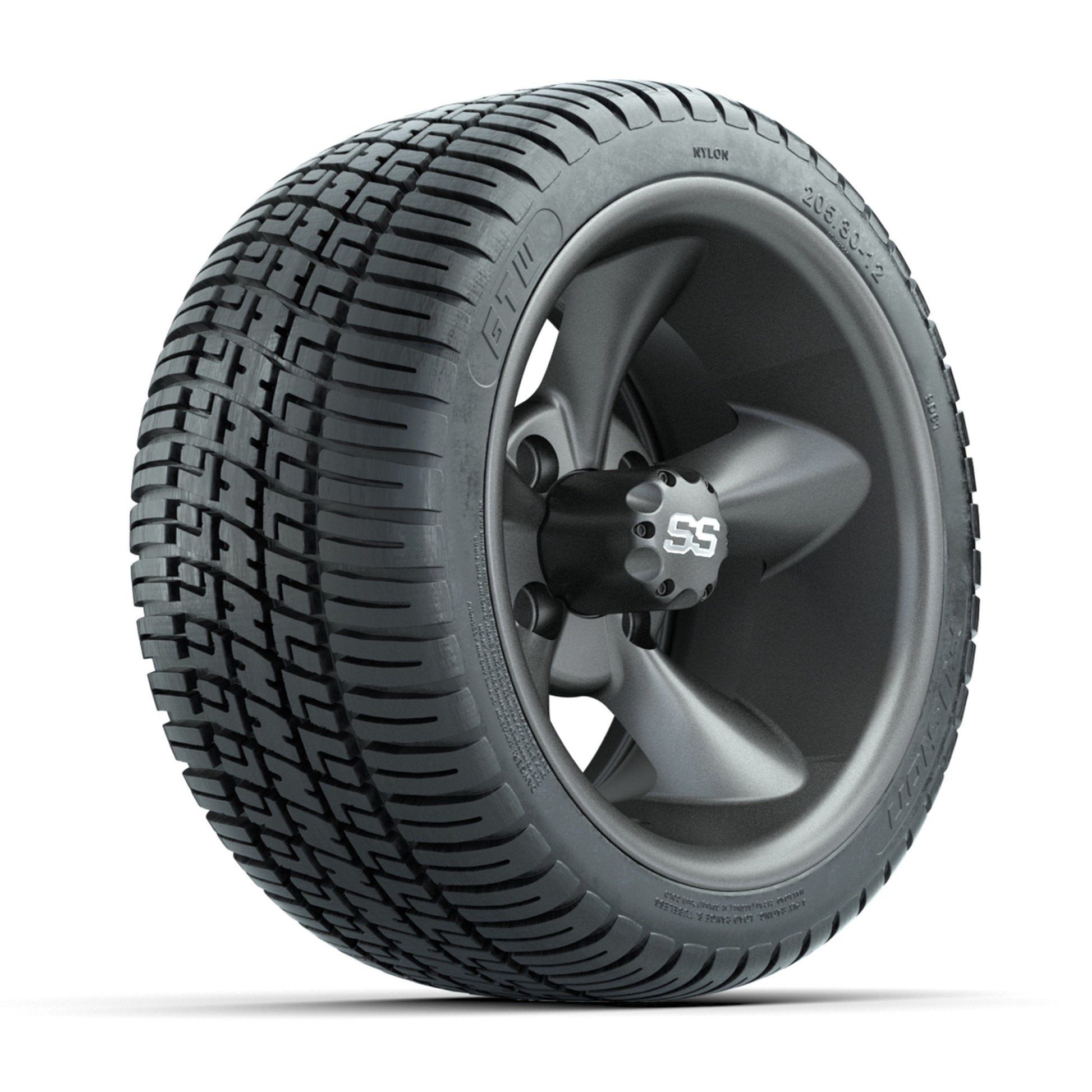 GTW® Godfather Matte Gray 12 in Wheels with 205/30-12 Fusion Street Tires – Full Set