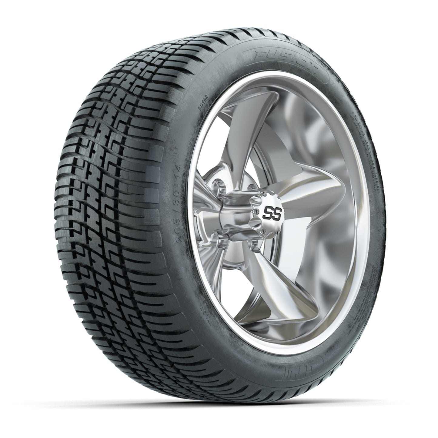 GTW® Godfather Chrome 14 in Wheels with 205/30-R14 Fusion Street Tires – Full Set