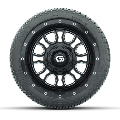 GTW® Volt Black/Machined 12 in Wheels with 205/30-12 Fusion Street Tires – Full Set