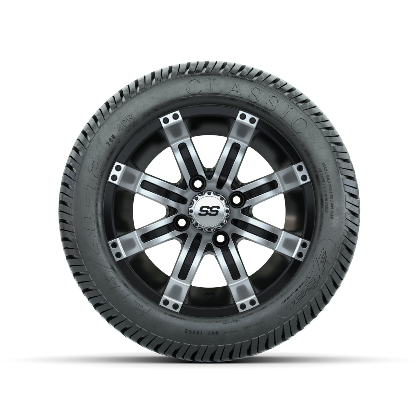 Set of (4) 12 in GTW Tempest Wheels with 215/40-12 Excel Classic Street Tires