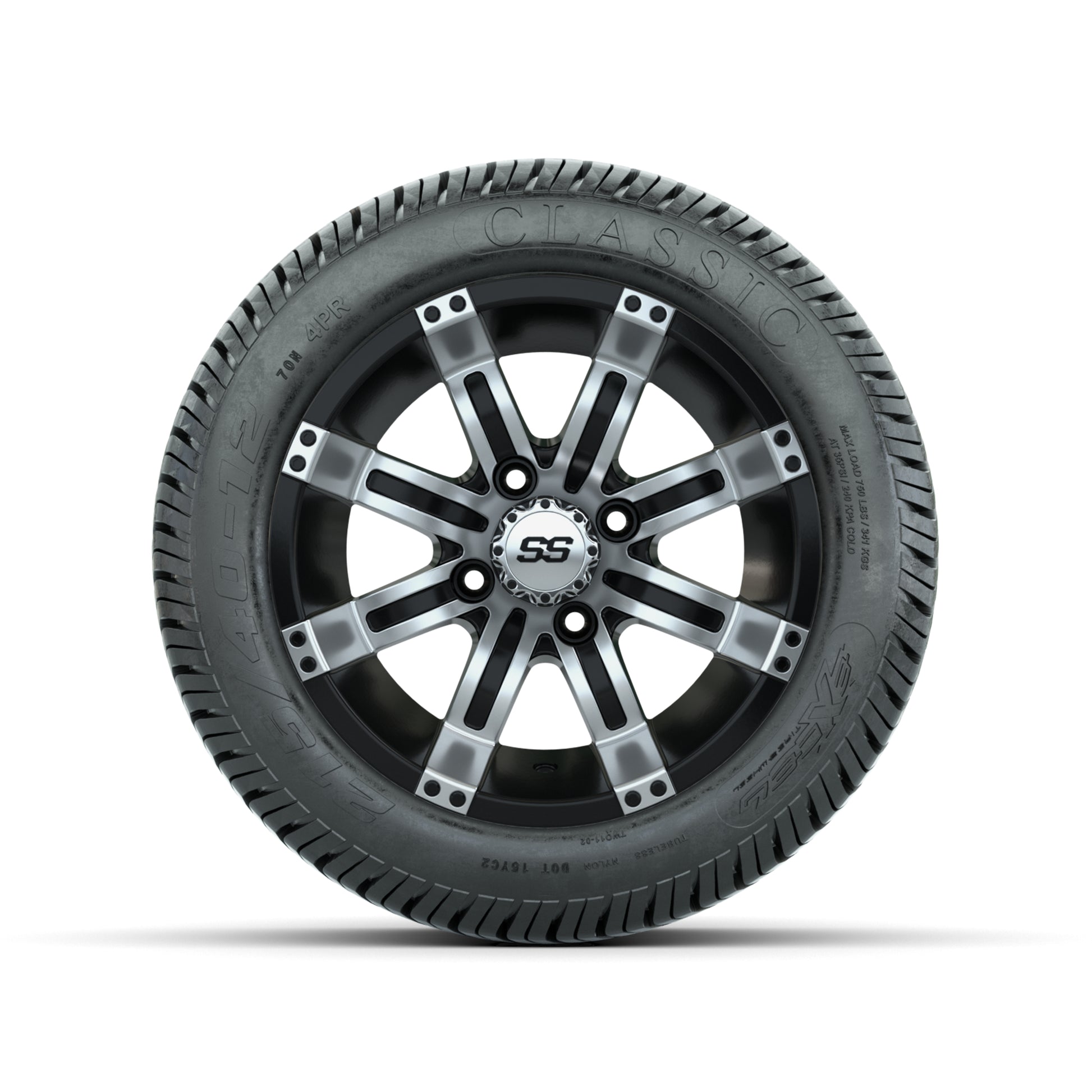 Set of (4) 12 in GTW Tempest Wheels with 215/40-12 Excel Classic Street Tires