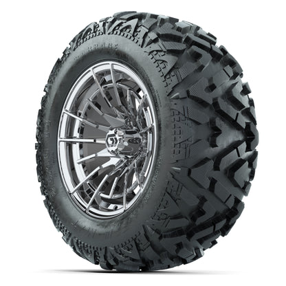 GTW Boost Chrome 14 in Wheels with 25x10-14 Barrage Mud Tires – Full Set