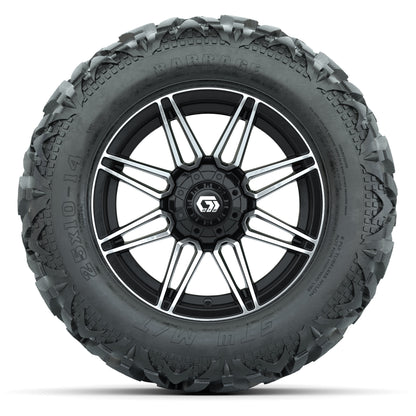 GTW Stealth Black/Machined 14 in Wheels with 25x10-14 Barrage Mud Tires – Full Set