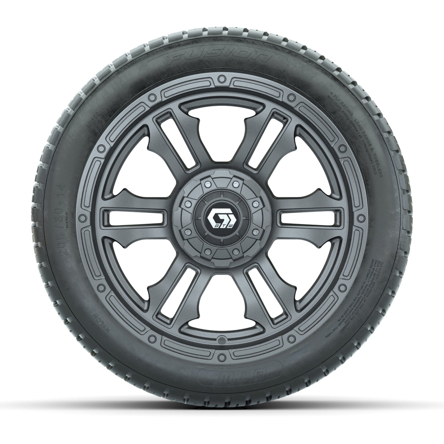 GTW® Shogun Gunmetal 14 in Wheels with 205/30-14 Fusion Street Tires – Full Set