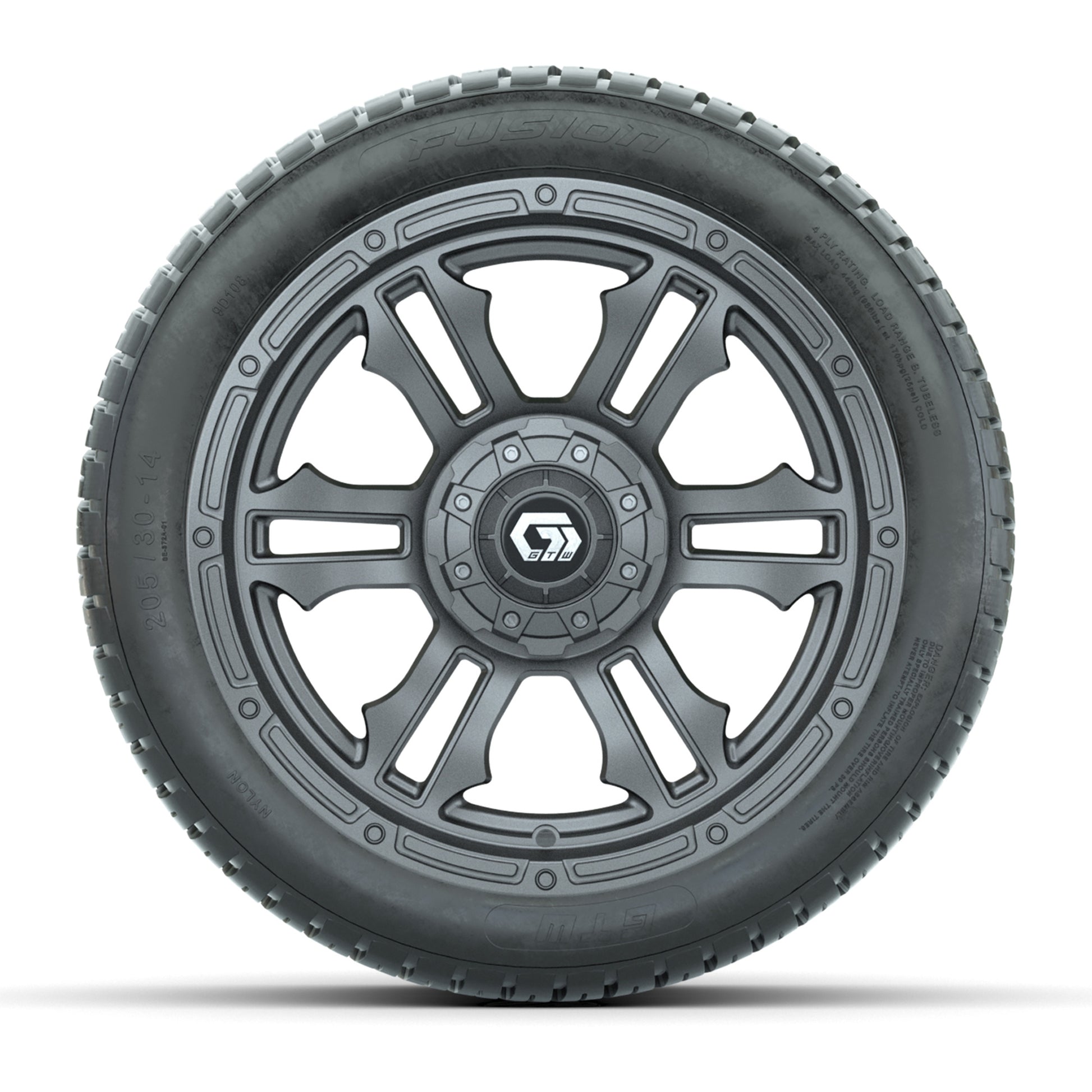 GTW® Shogun Gunmetal 14 in Wheels with 205/30-14 Fusion Street Tires – Full Set