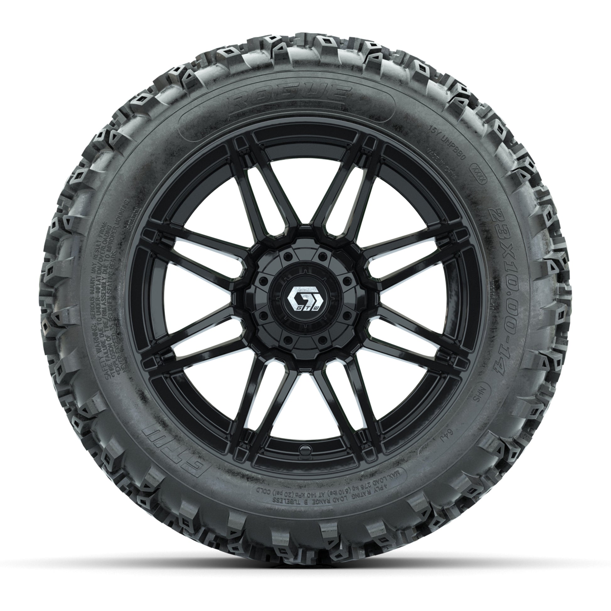 GTW® Stealth Gloss Black 14 in Wheels with 23X10-14 Rogue All-Terrain Tires – Full Set