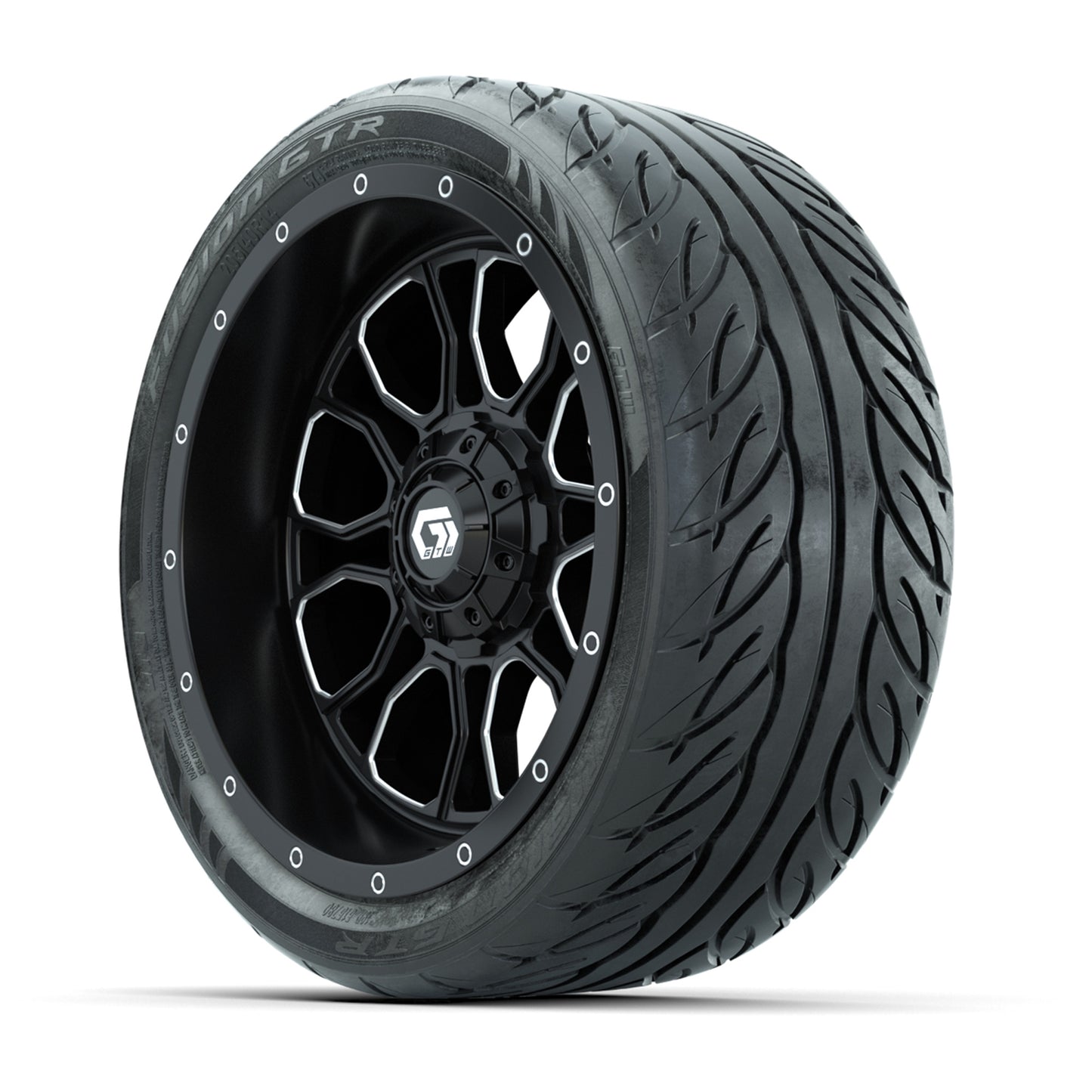 Set of (4) 14 in GTW® Volt Machined & Black Wheels with 205/40-R14 Fusion GTR Street Tires