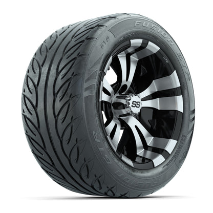 GTW® Vampire Black/Machined 14 in Wheels with 255/45-R14 Fusion GTR Steel Belt Radial Street Tires – Full Set