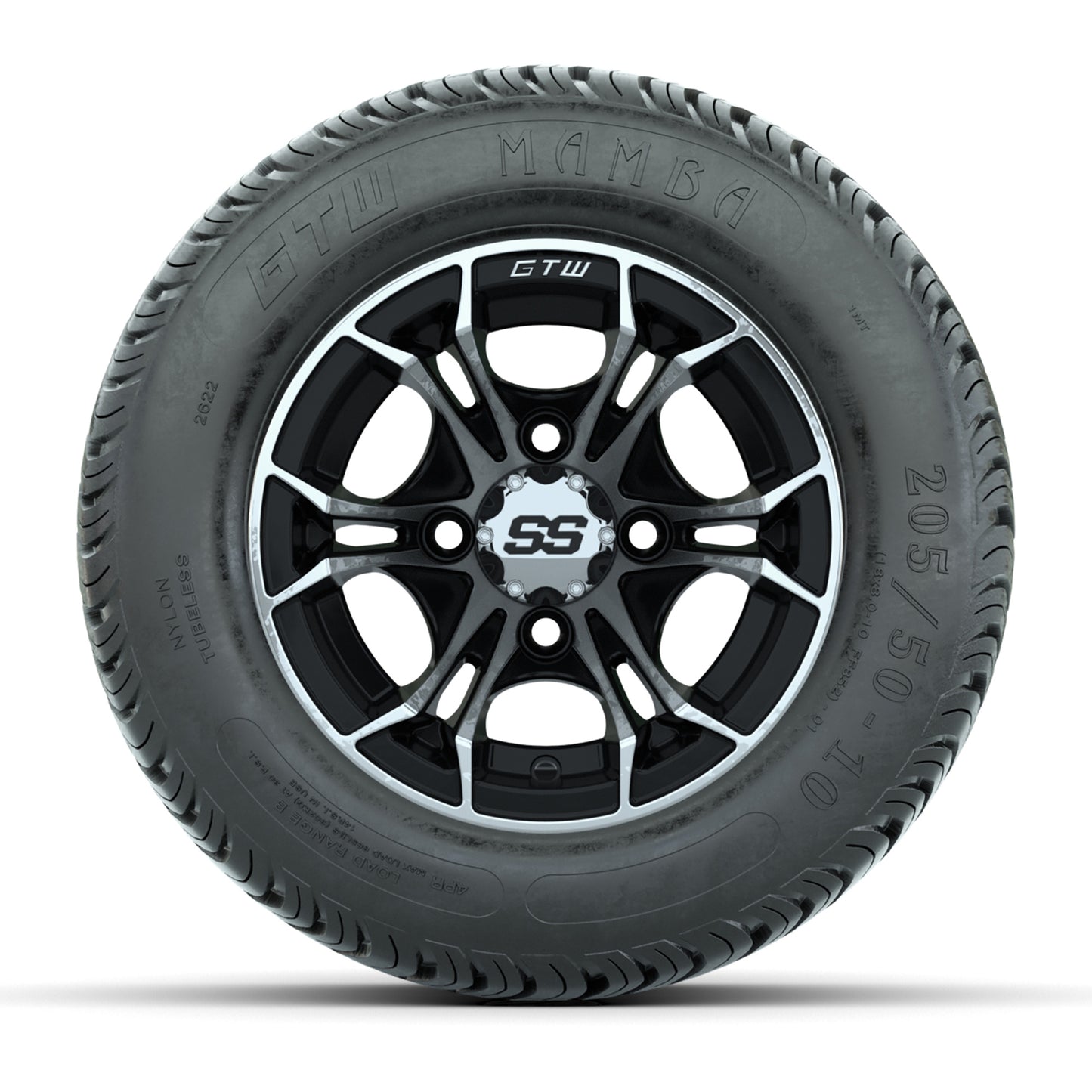 GTW Spyder Machined/Black 10 in Wheels with 205/50-10 Mamba Street Tires – Full Set
