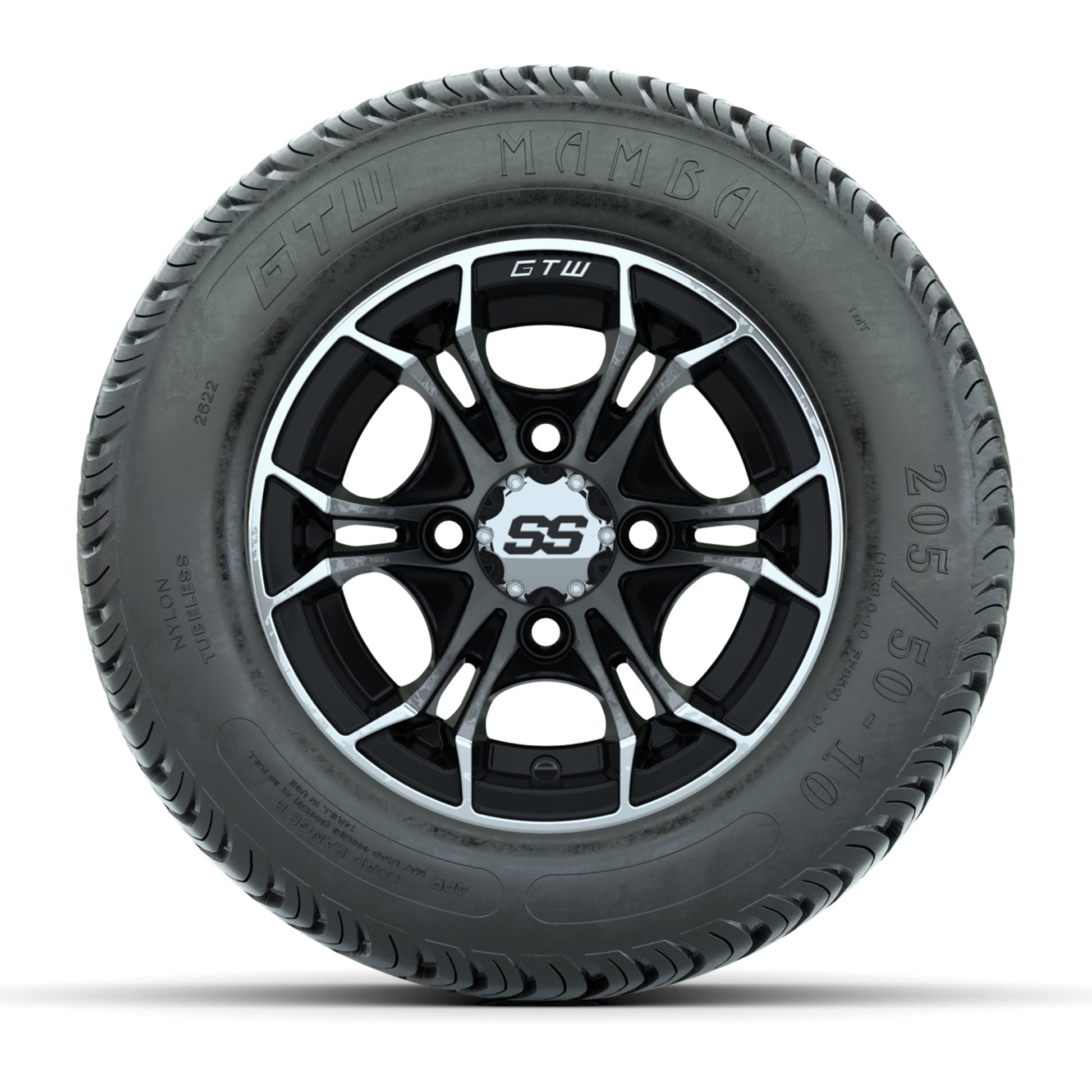 GTW Spyder Machined/Black 10 in Wheels with 205/50-10 Mamba Street Tires – Full Set