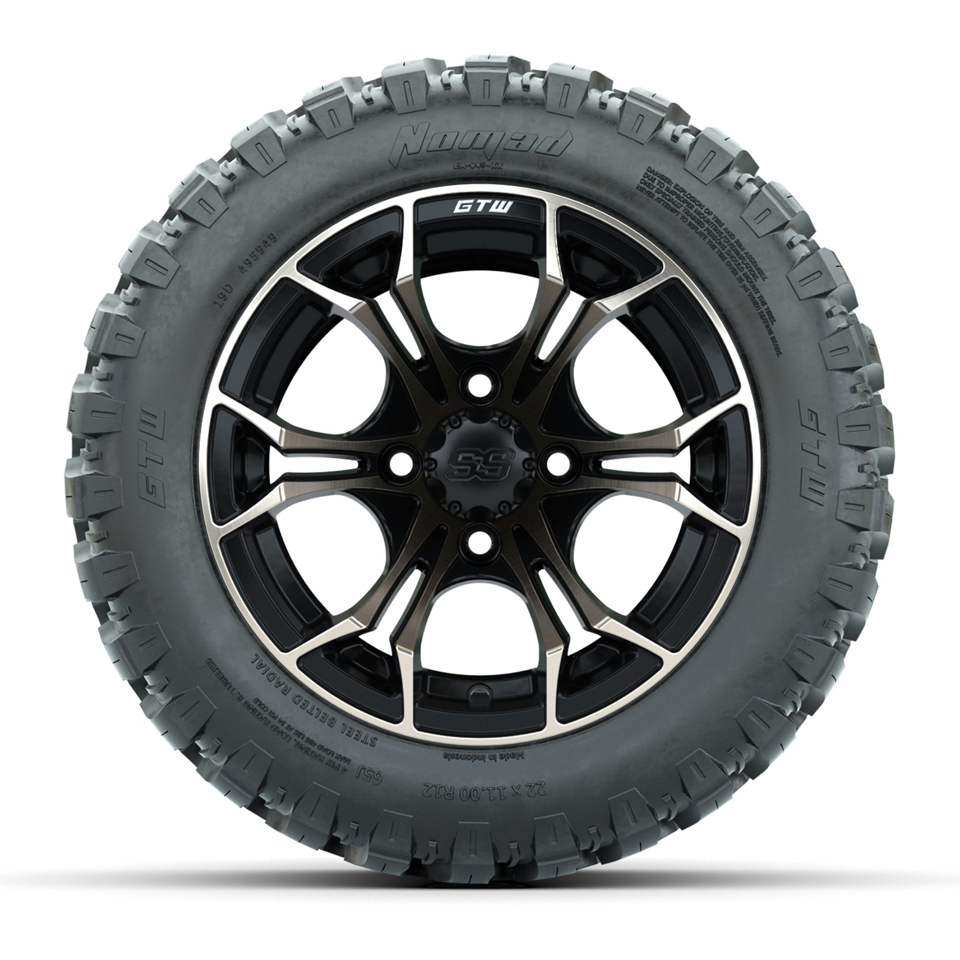 GTW® Spyder Matte Black/Bronze 12 in Wheels with 22X11-R12 Nomad Steel Belt Radial All-Terrain Tires – Full Set