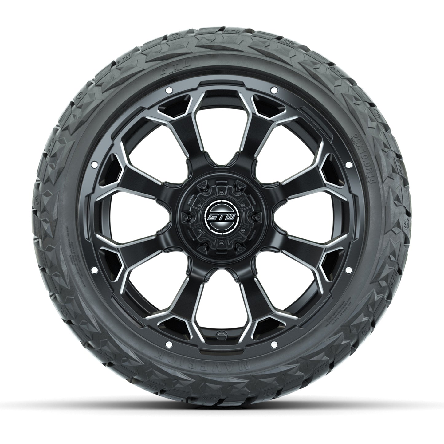 GTW Raven Matte Black 14 in Wheels with 23x10.00-R14 Maverick All-Terrain Tires – Full Set