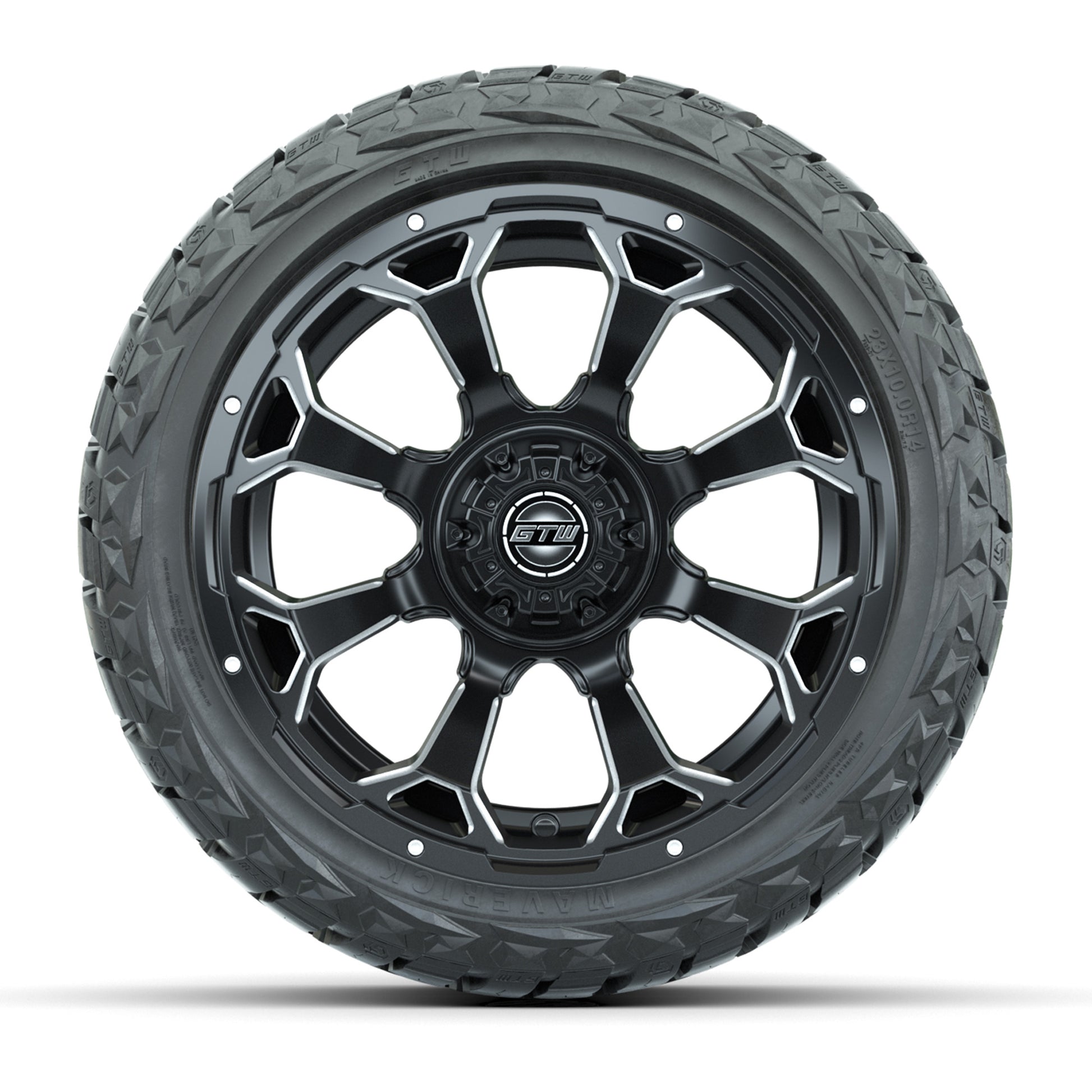 GTW Raven Matte Black 14 in Wheels with 23x10.00-R14 Maverick All-Terrain Tires – Full Set