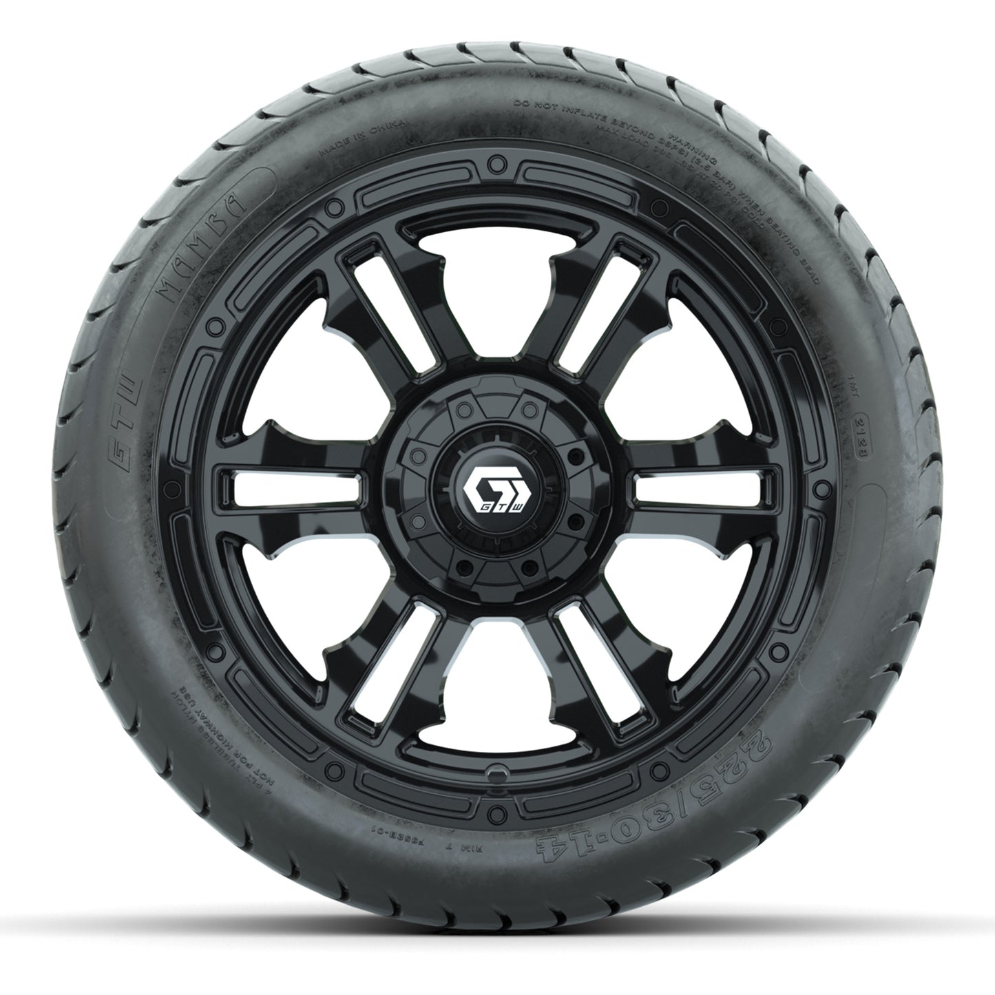 GTW Shogun Gloss Black 14 in Wheels with 225/30-14 Mamba Street Tires – Full Set