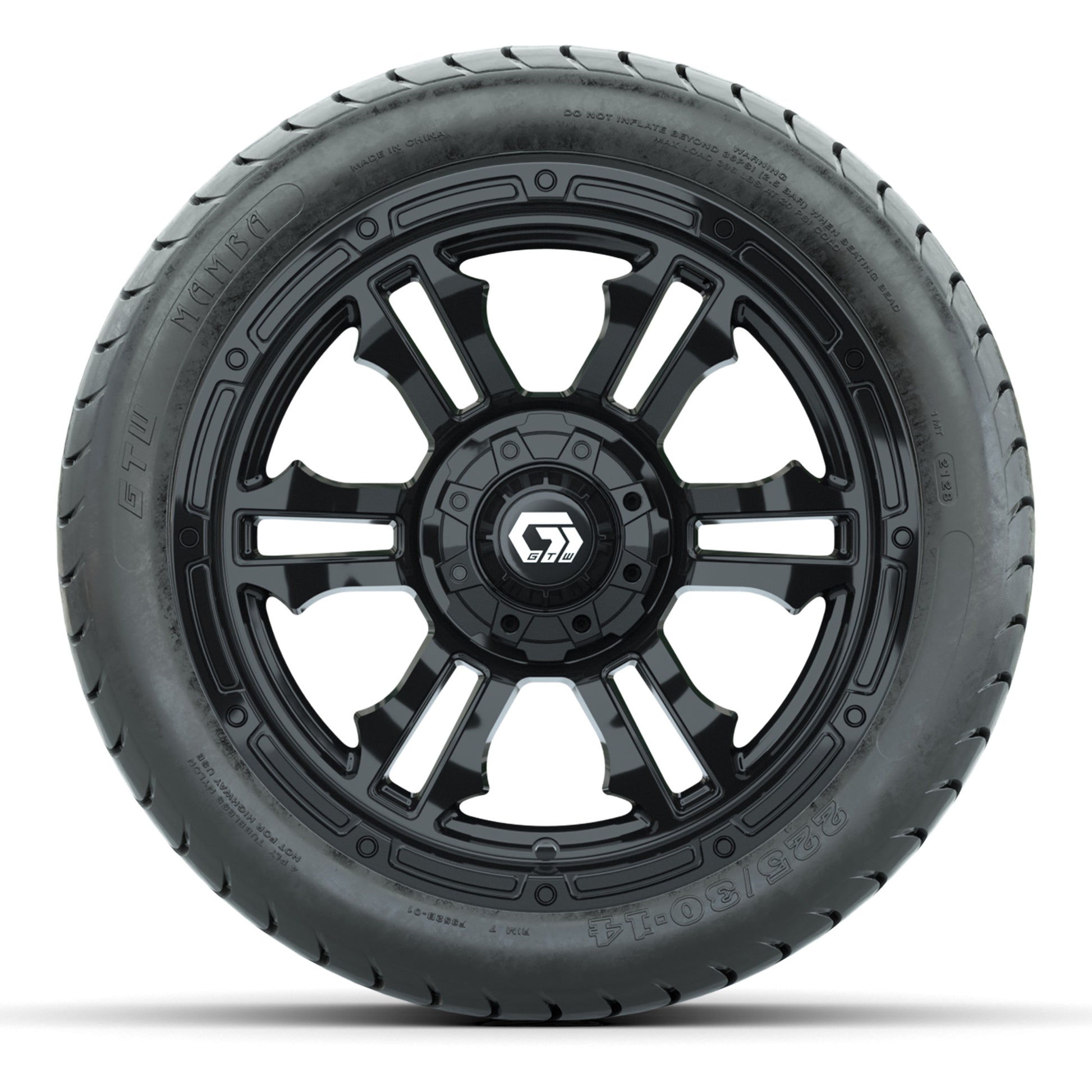 GTW Shogun Gloss Black 14 in Wheels with 225/30-14 Mamba Street Tires – Full Set