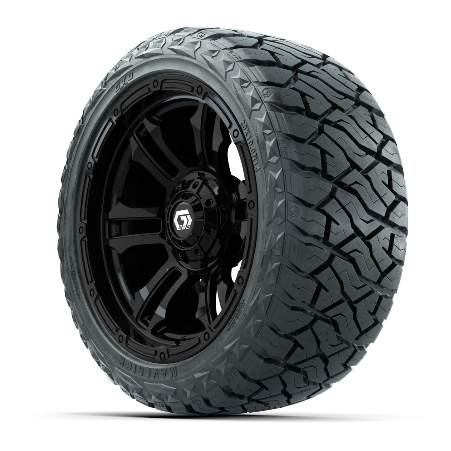 GTW Shogun Gloss Black 14 in Wheels with 23x10.00-R14 Maverick All-Terrain Tires – Full Set