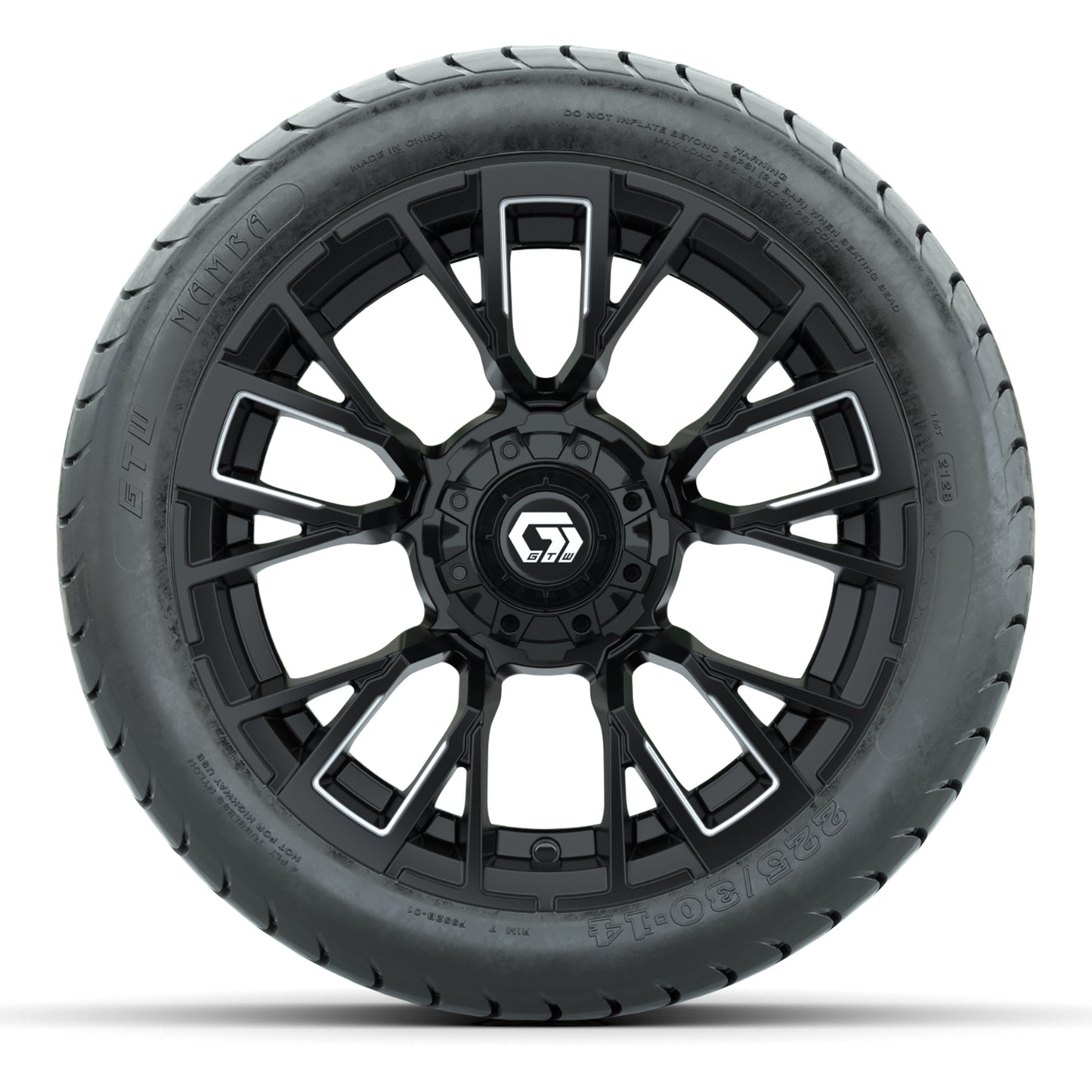 GTW Vandal Matte Black/Machined 14 in Wheels with 225/30-14 Mamba Street Tires – Full Set