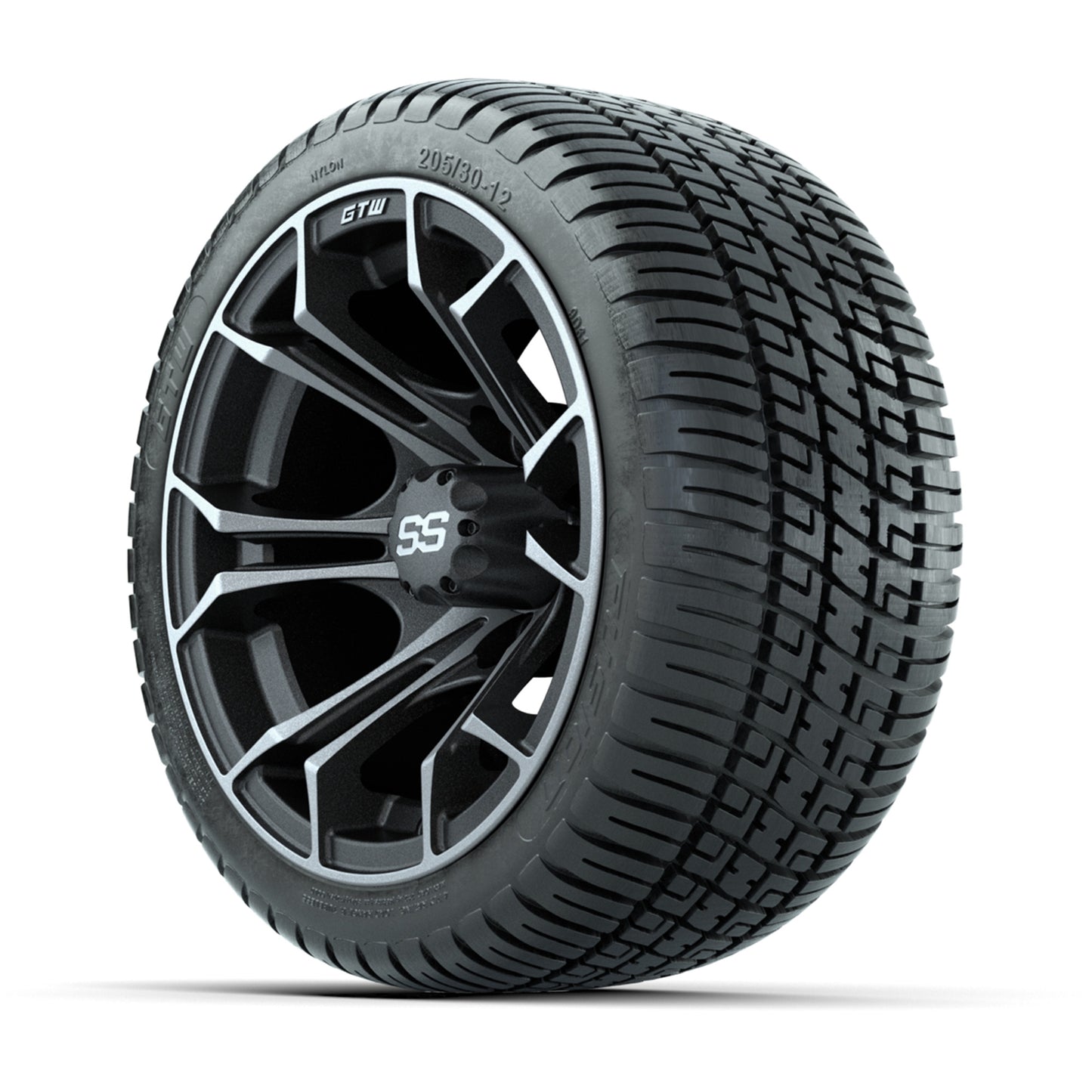 Set of (4) 12 in GTW Spyder Wheels with 205/30-12 GTW Fusion Street Tires
