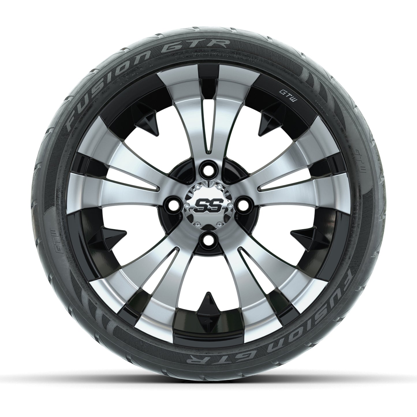 GTW® Vampire Black/Machined 14 in Wheels with 205/40-R14 Fusion GTR Steel Belt Radial Street Tires – Full Set