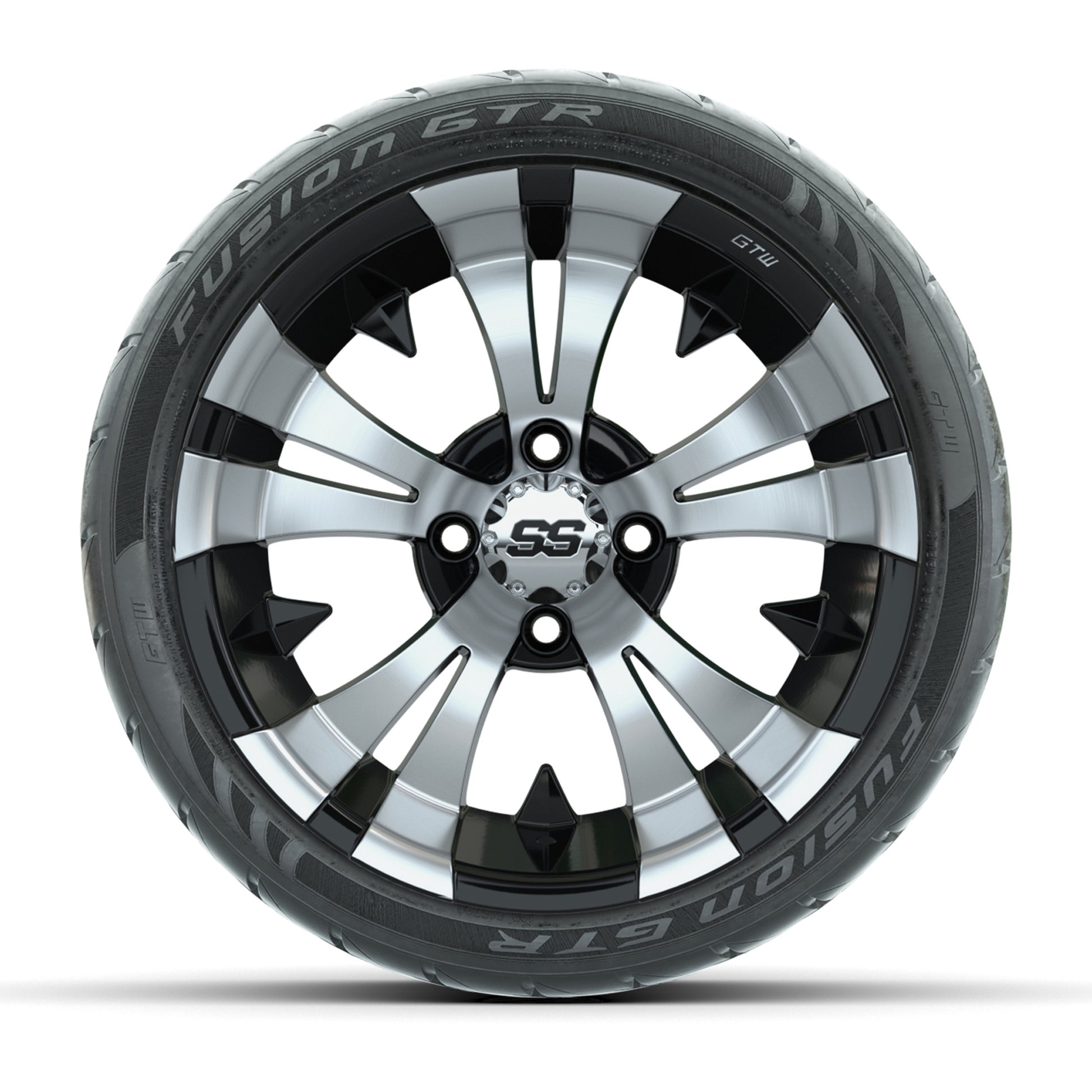 GTW® Vampire Black/Machined 14 in Wheels with 205/40-R14 Fusion GTR Steel Belt Radial Street Tires – Full Set