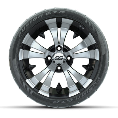GTW® Vampire Black/Machined 14 in Wheels with 205/40-R14 Fusion GTR Steel Belt Radial Street Tires – Full Set